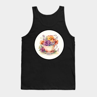 Whimsical Teacup with Flowers Tank Top